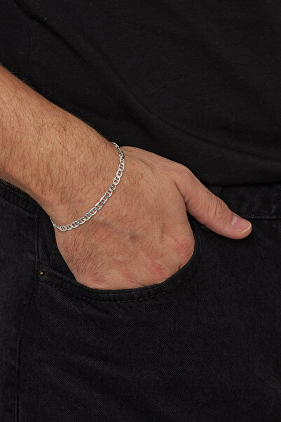 Ventino Silver 4mm Barlı 925 Ayar Gümüş Erkek Zincir Bileklik Veb-5023