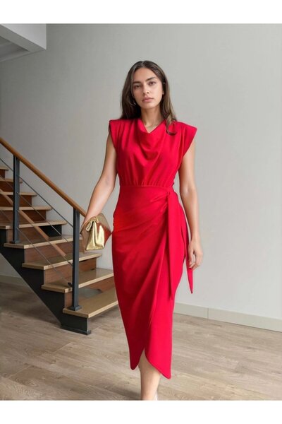 JANES Rochie de damă, fără mâneci, cu guler degajat, cu lungime midi, cu două...