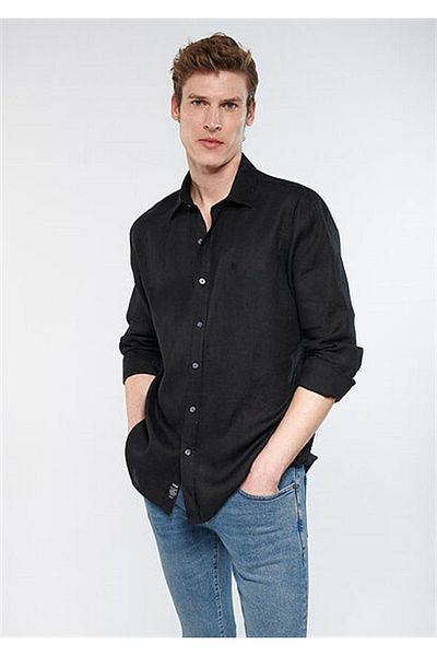 Mavi Мъжка черна ленена риза M021190-900