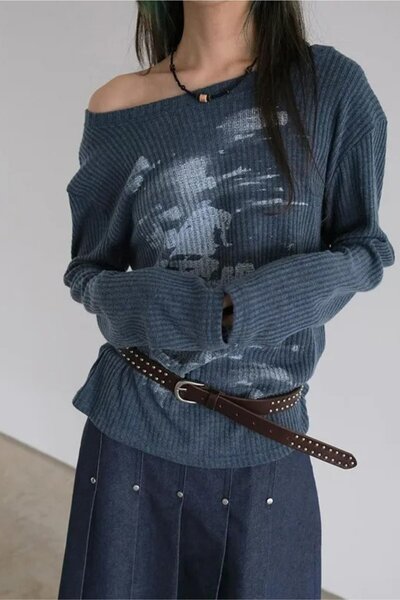 Karakedi Tricou alb cu mânecă lungă imprimat cu detaliu gât barcă