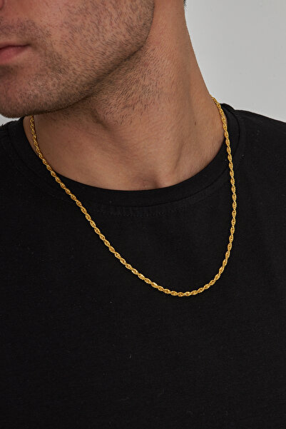 Ventino Silver 18 K Altın Kaplama 3mm Halat 925 Ayar Gümüş Zincir Kolye Vek-3124