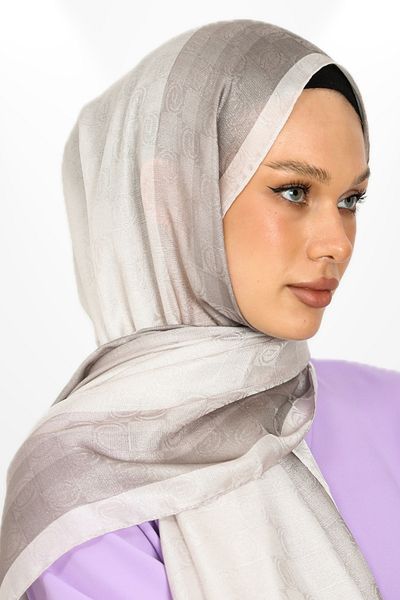 hijabchi Trend Monogram Shawl - Special Series - New Collection - New Collection - Special Series - Beige - Mink