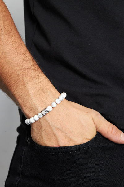 Ventino Silver 8mm Havlit 925 Ayar Gümüş Erkek Doğal Taş Bileklik VED-0002