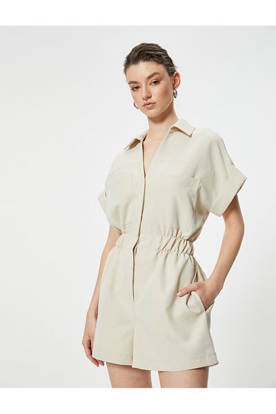 Koton Übergroßer Shorts-Overall mit elastischer Tasche und kurzen Ärmeln