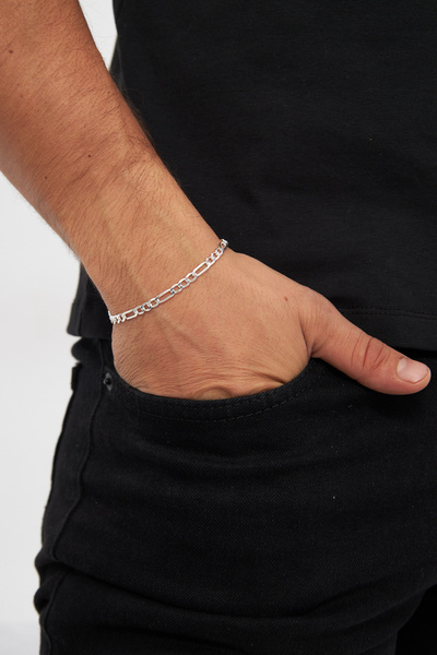 Ventino Silver 5mm Figaro 925 Ayar Gümüş Erkek Zincir Bileklik Veb-5200