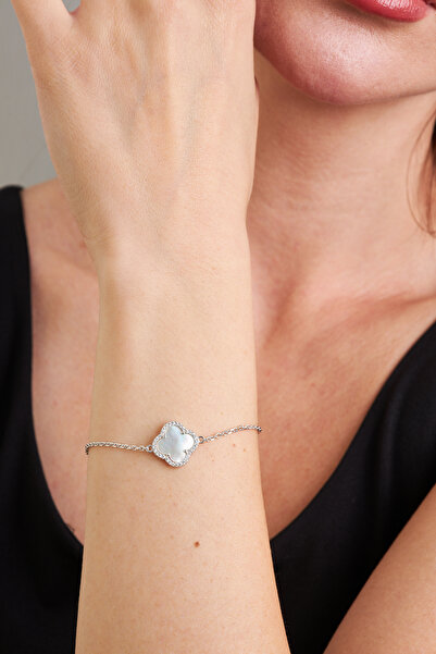 Ventino Silver Plated Zirkon Taşlı Beyaz Yonca 925 Ayar Gümüş Kadın Bileklik ...