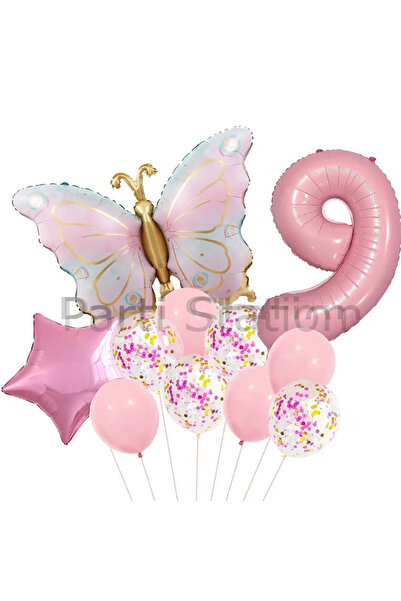 Parti Station Macaron Kelebek 9 Yaş Balon Set Gökkuşağı Macaron Kelebek Konse...