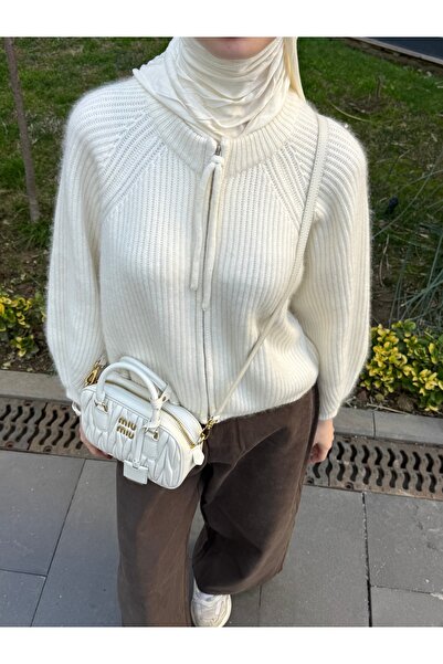 selvi wear with love Elegant White Wool Zip-Up Sweater - Korean Imported, Hig...