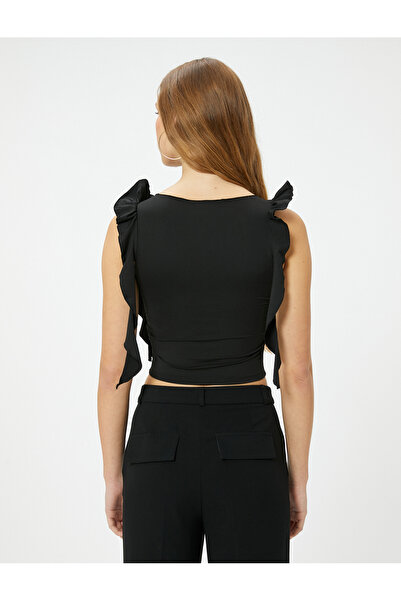 Koton Nabíraný střih Crop Top bez rukávů Detailní střih Crew Neck Slim Fit