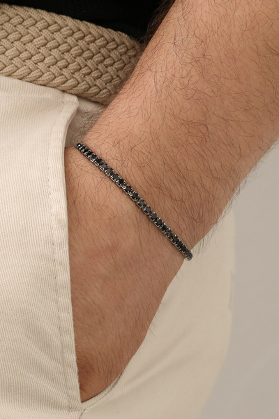 Ventino Silver 3,5mm Zirkon Taşlı Elastik Su Yolu 925 Ayar Gümüş Erkek Bileklik VEB-6544