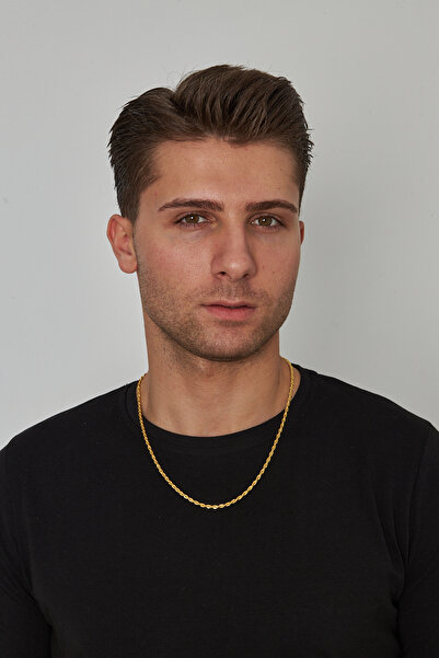 Ventino Silver 18 K Altın Kaplama 3mm Halat 925 Ayar Gümüş Zincir Kolye Vek-3124