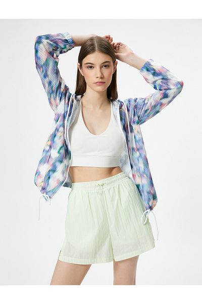 Koton Sportjacke mit Reißverschluss und Kapuze, atmungsaktiv, Batikmuster