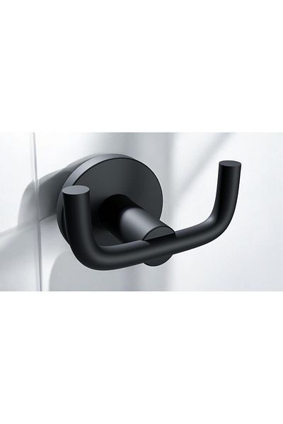 Zethome Nero Series - Stainless Duar Robe Mounted Set of 2 Black Hangers