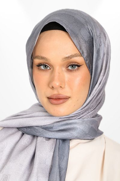 hijabchi Ανοιχτό Γκρι Trend Monogram Σάλι Nouveau Collection Ειδική Σειρά
