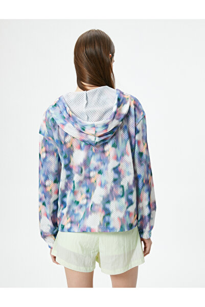 Koton Αθλητικό μπουφάν με φερμουάρ με κουκούλα αναπνεύσιμη γραβάτα με μοτίβο