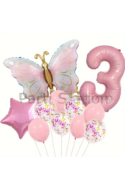Parti Station Macaron Kelebek 3 Yaş Balon Set Gökkuşağı Macaron Kelebek Konse...