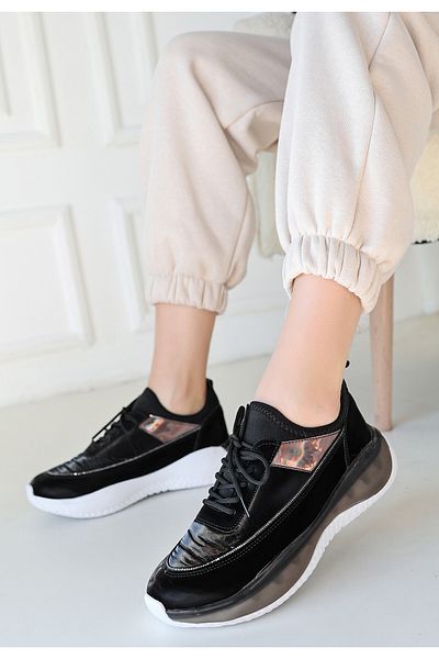 Aemido Nadio Black Patent Leather Lace-Up Sneakers
