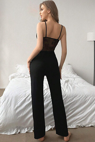 NAZMİRA Tül Detaylı Askılı Pijama Takımı UltraSoft Örme NZMR