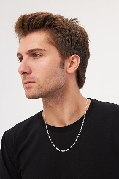 Ventino Silver 3mm Gurmet 925 Ayar Gümüş Erkek Zincir Kolye Vek-3021