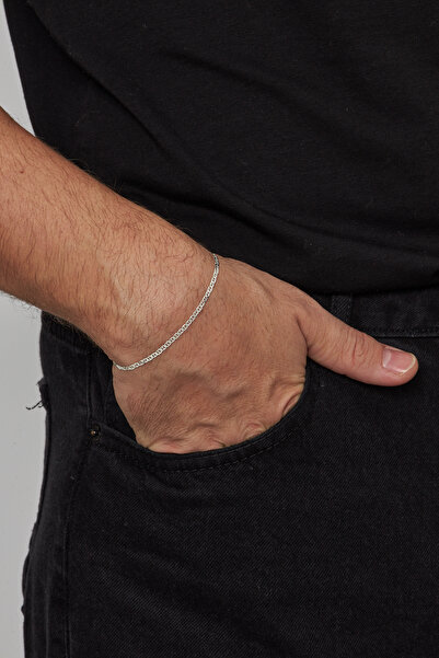 Ventino Silver 2,5mm Barlı 925 Ayar Gümüş Erkek Zincir Bileklik Veb5249