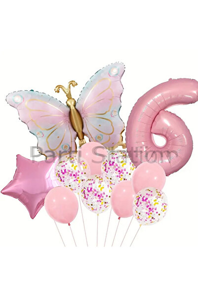 Parti Station Macaron Kelebek 6 Yaş Balon Set Gökkuşağı Macaron Kelebek Konse...