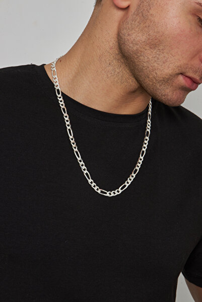 Ventino Silver 7mm Figaro 925 Ayar Gümüş Erkek Zincir Kolye Vek-3081