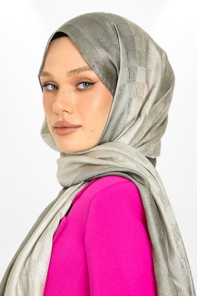 hijabchi Çağλα Πράσινο Trend Monogram Σάλι - Ειδική Σειρά - Νέα Συλλογή