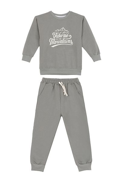 DUFFY KİDS 2-8 Years Ashy Green Sweatshirt Set - Mountain Printed Winter Set