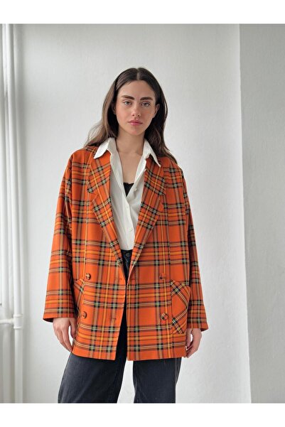 Retrobird 90-ті роки Оверсайз жіночий піджак у клітинку - світло-цегляний ретро-модель