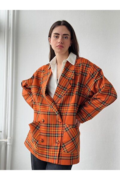 Retrobird 90-ті роки Оверсайз жіночий піджак у клітинку - світло-цегляний ретро-модель