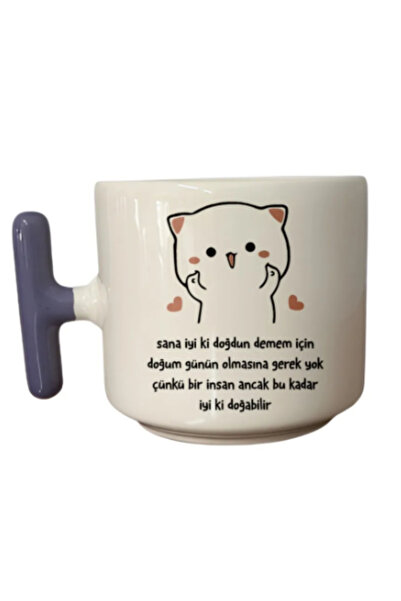 Tanem Tasarım كوب بمقبض على شكل حرف T مع قطة لأخبرني أنك ولدت لك بشكل جيد