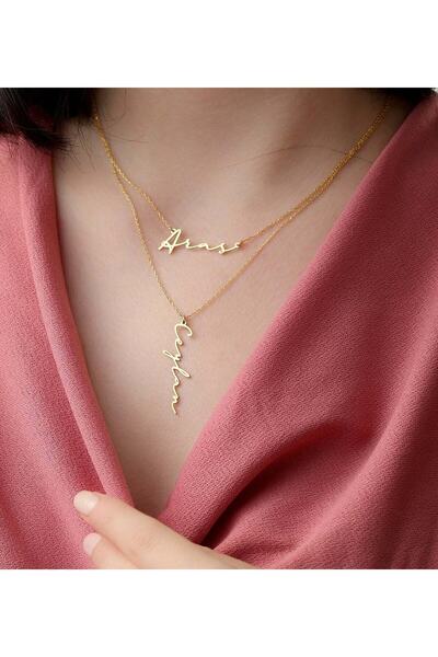 Genel Markalar Gerçek Altın Kaplama 2 Isimli Kolye
