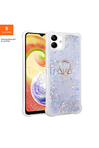 TechTrove Samsung Galaxy A04 Telefon Kılıfı Yüzüklü Tasarımlı Simli Sıvılı Pa...