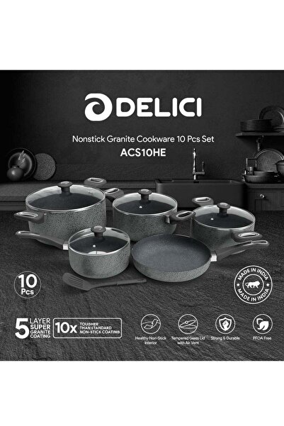 DELICI طقم أواني طهي من الجرانيت غير لاصق مكون من 10 قطع | طلاء من 5 طبقات | ...
