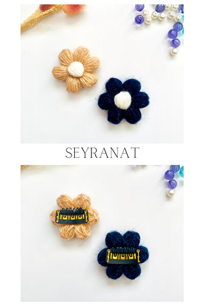 seyranat 2-Piece Milk Brown and Navy Blue Glitter Daisy - Newborn Baby Hair C...