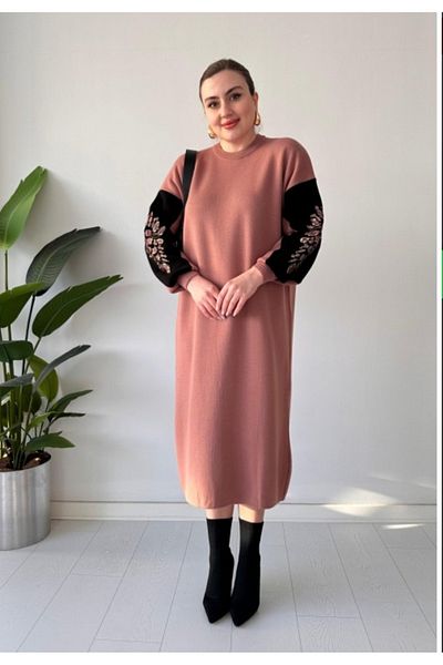 ikomteks Rochie din tricot cu broderie cu maneci