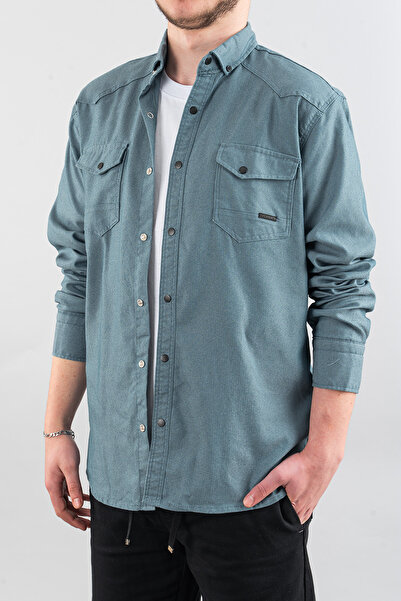 bombe Men's Shirt Mint Slim Fit Slim Fit Men's Denim Shirt