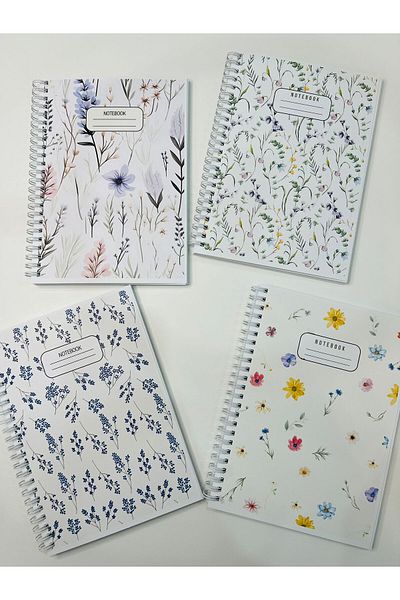 ADA OFİS KIRTASİYE A5 Spiral School Notebook 80 Sheets Set of 4 Striped Cardboard Cover