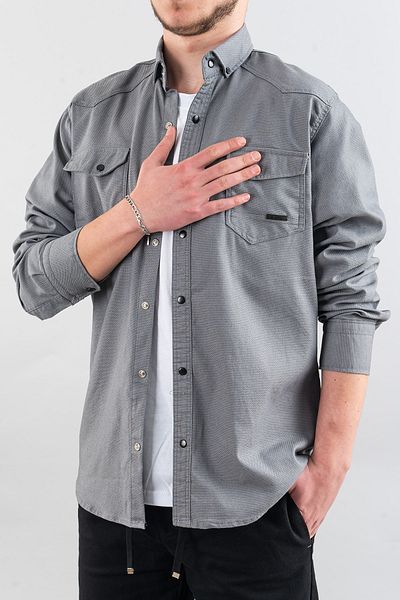 bombe Ανδρικό πουκάμισο Γκρι Slim Fit Slim Fit Ανδρικό τζιν πουκάμισο