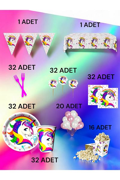 VibeHome 32-Person Unicorn Themed XL Package - Birthday Party and Fun Events