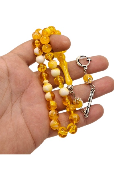 Han Ticarethane Mărgele de rugăciune din chihlimbar cu tăiere cu sferă albă g...