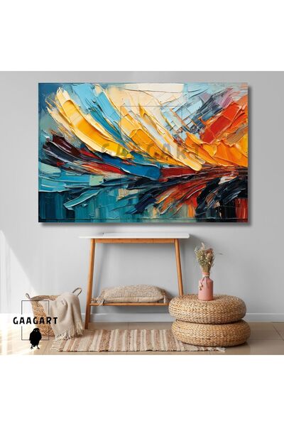 GAAGART Tekli Yatay Kanvas Duvar Tablosu Fırça Mavi Turuncu Darbeleri