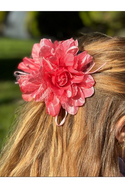 QUEEN AKSESUAR Red Luxury Fashion Trending - Large Satin, Artificial Rose and Floral Pegs, Clip Toqa Zakkum No2