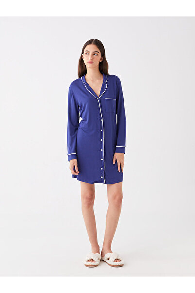 LC Waikiki Lcwk Shirt gallér sima hosszú ujjú női hálóing