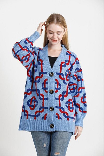 Kayaka triko cardigan de damă cu imprimeu și nasturi