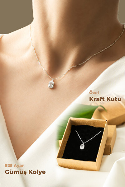 luxtone 925 Ayar Gümüş Kraft Kutuda Beyaz Baget Tektaş Kolye Minimal