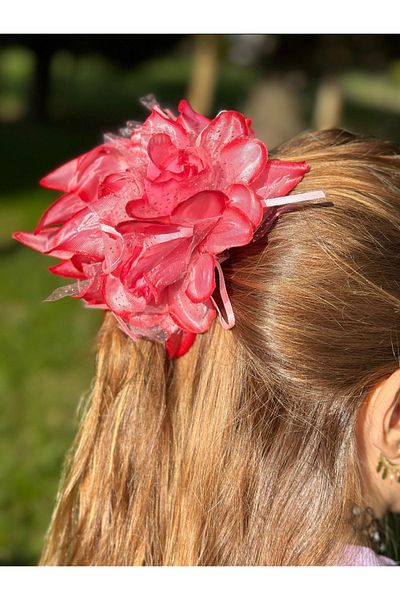 QUEEN AKSESUAR Red Luxury Fashion - Large Satin, Rose Flower Clothespin, Clip Buckle