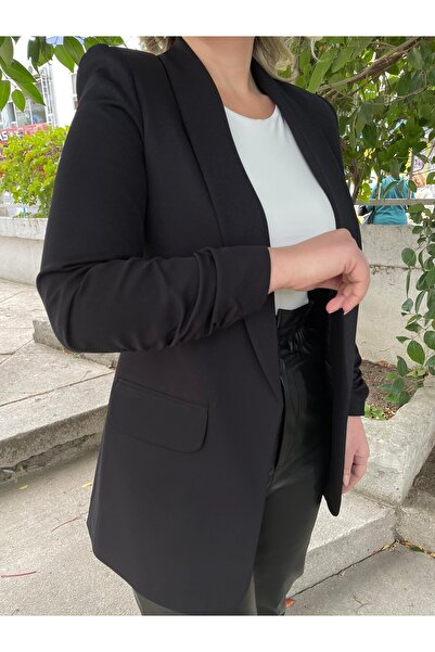 eymenn butik Kadın Siyah Kol Büzgülü Blazer Ceket