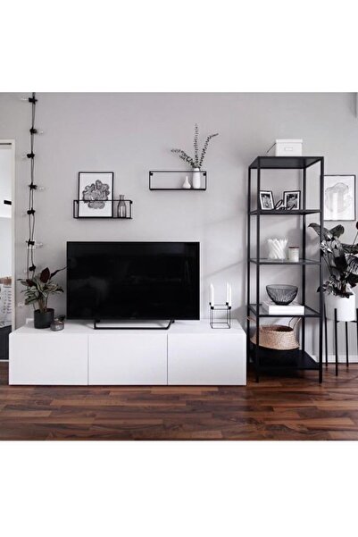 Home Dali 40 cm Kitaplık Dekoratif Aksesuar Rafı Mutfak Rafı Şeffaf Cam Siyah Ahşap