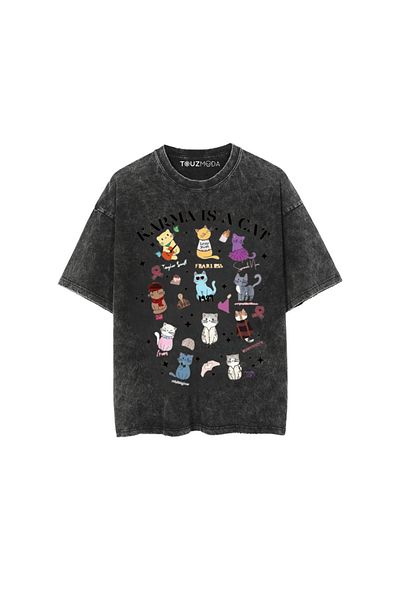 Touz Moda Μπλουζάκι υπερμεγέθη Unisex με στάμπα Karma is Cat